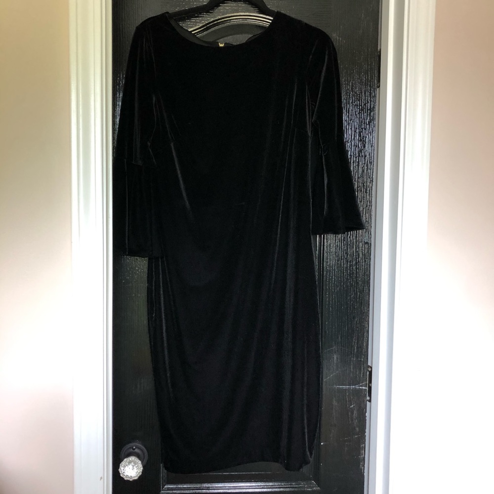 Calvin Klein black velvet dress.